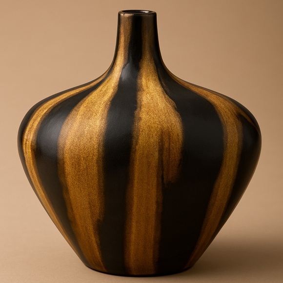 MCM Bud Vase Ceramic Porcelain Studio Pottery Glazed Drip Stripes Large